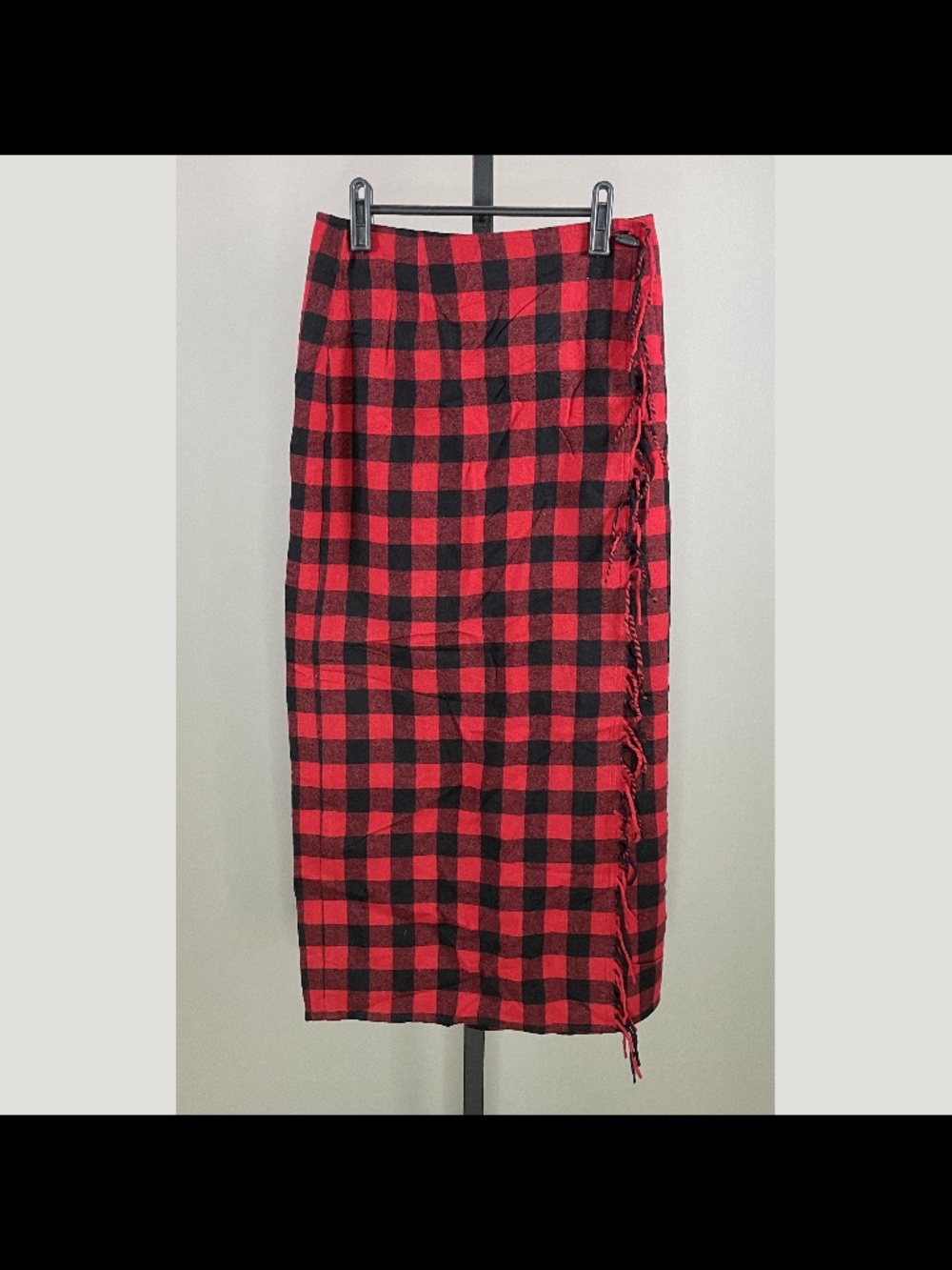 Liz Claiborne Sport Skirt Womens 6 black red plaid blanket wrap midi preppy
